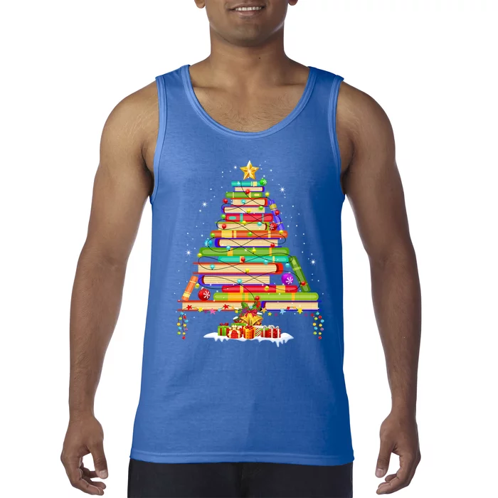 Books Christmas Tree Decor Xmas For Librarian Teacher Meaningful Gift Tank Top