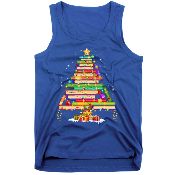 Books Christmas Tree Decor Xmas For Librarian Teacher Meaningful Gift Tank Top