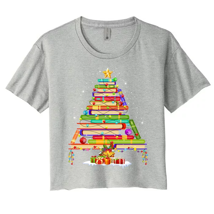 Books Christmas Tree Decor Xmas For Librarian Teacher Meaningful Gift Women's Crop Top Tee