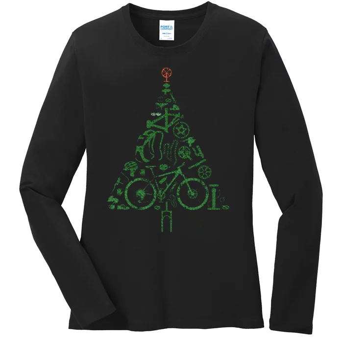 Bicycle Christmas Tree for Cyclists Road Bikes Triathlon Ladies Long Sleeve Shirt