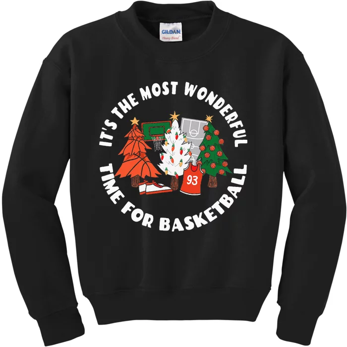 Basketball Christmas Trees Graphic Basketball Player Kids Sweatshirt