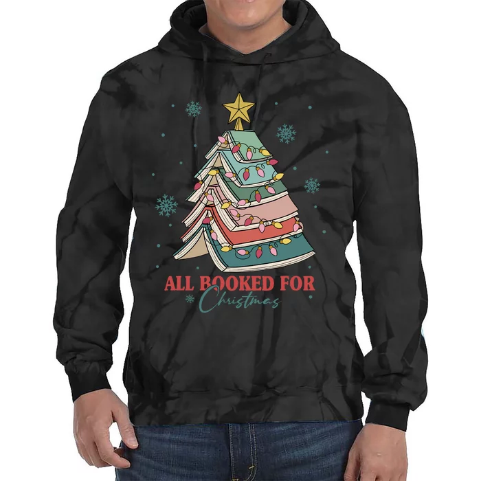 Book Christmas Tree Librarian All Booked For Christmas Tie Dye Hoodie