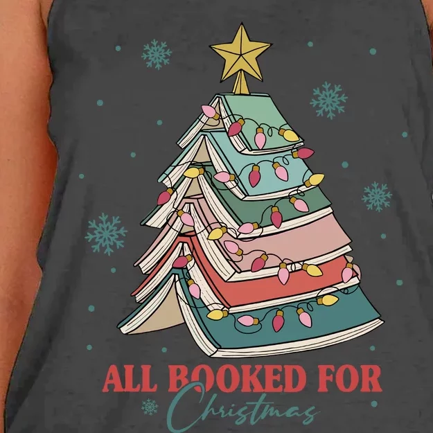 Book Christmas Tree Librarian All Booked For Christmas Women's Knotted Racerback Tank