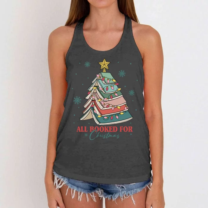 Book Christmas Tree Librarian All Booked For Christmas Women's Knotted Racerback Tank