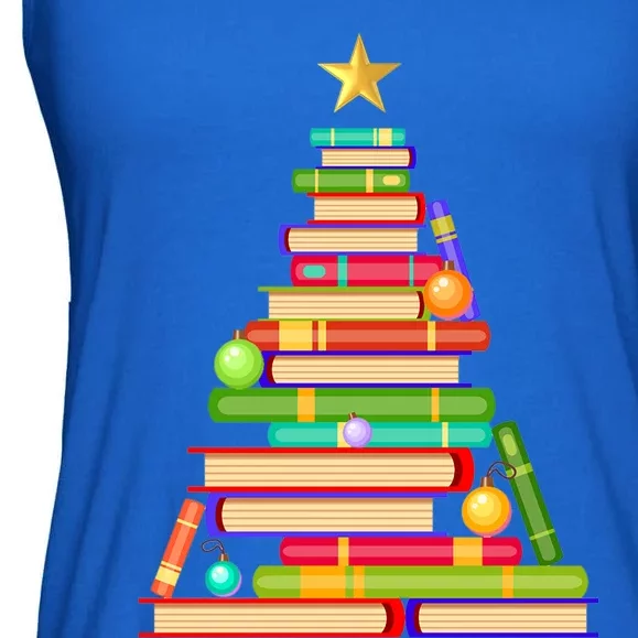 Book Christmas Tree Christmas Reading Teacher Cute Gift Ladies Essential Flowy Tank