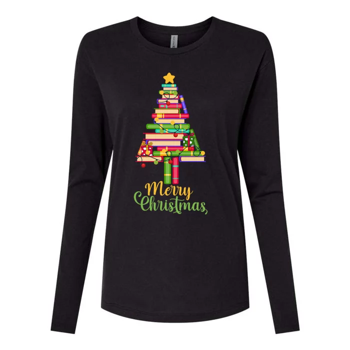 Books Christmas Tree Santa Fun Celebration Funny Gift Family Gift Womens Cotton Relaxed Long Sleeve T-Shirt