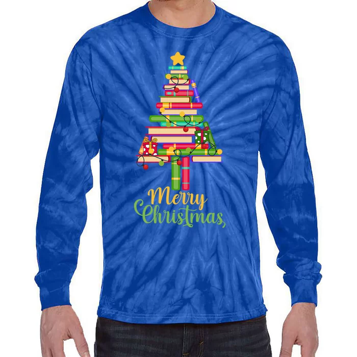 Books Christmas Tree Santa Fun Celebration Funny Gift Family Gift Tie-Dye Long Sleeve Shirt