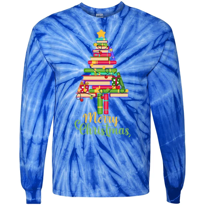 Books Christmas Tree Santa Fun Celebration Funny Gift Family Gift Tie-Dye Long Sleeve Shirt