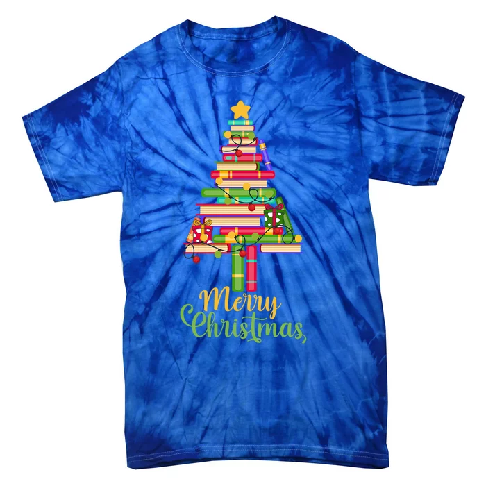 Books Christmas Tree Santa Fun Celebration Funny Gift Family Gift Tie-Dye T-Shirt