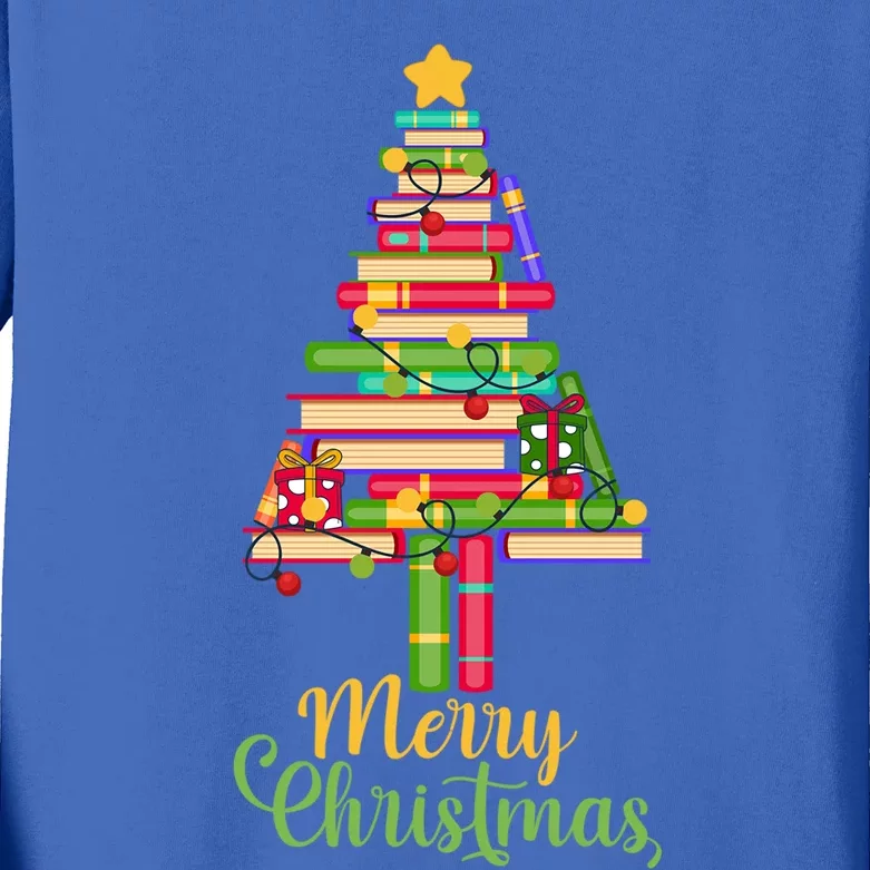 Books Christmas Tree Santa Fun Celebration Funny Gift Family Gift Kids Long Sleeve Shirt