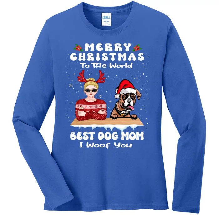 Boxer Christmas To The World Best Dog Mom Funny Xmas Funny Gift Ladies Long Sleeve Shirt