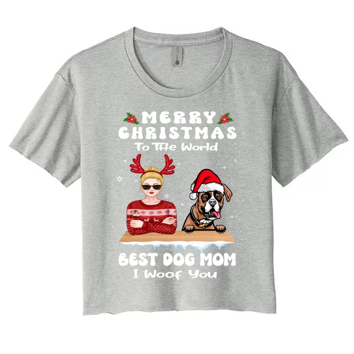 Boxer Christmas To The World Best Dog Mom Funny Xmas Funny Gift Women's Crop Top Tee