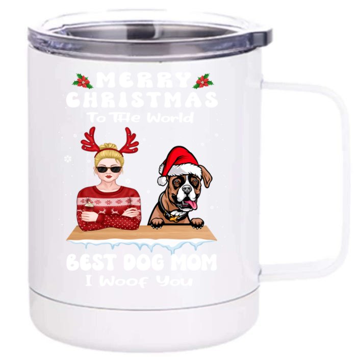 Boxer Christmas To The World Best Dog Mom Funny Xmas Funny Gift Front & Back 12oz Stainless Steel Tumbler Cup