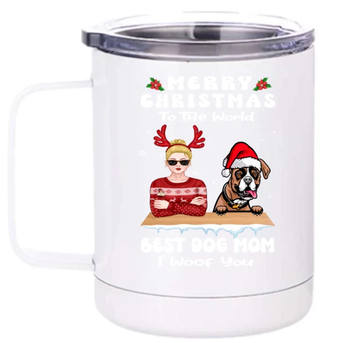 Boxer Christmas To The World Best Dog Mom Funny Xmas Funny Gift Front & Back 12oz Stainless Steel Tumbler Cup