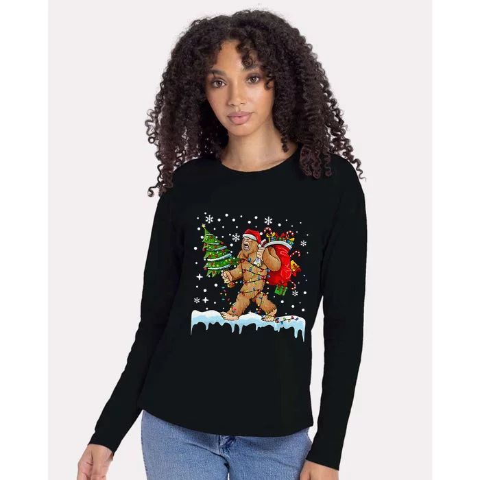 Bigfoot Christmas Tree Lights Xmas Sasquatch Lovers Womens Cotton Relaxed Long Sleeve T-Shirt