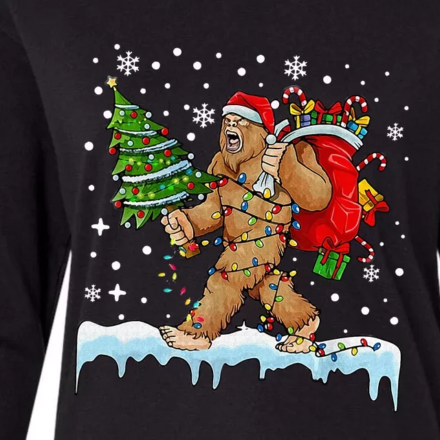 Bigfoot Christmas Tree Lights Xmas Sasquatch Lovers Womens Cotton Relaxed Long Sleeve T-Shirt