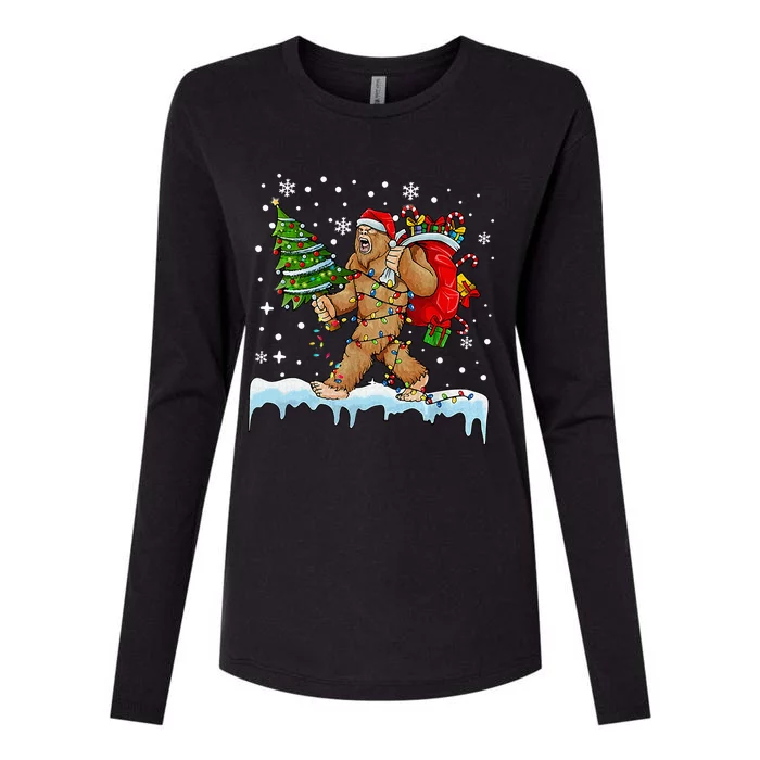 Bigfoot Christmas Tree Lights Xmas Sasquatch Lovers Womens Cotton Relaxed Long Sleeve T-Shirt