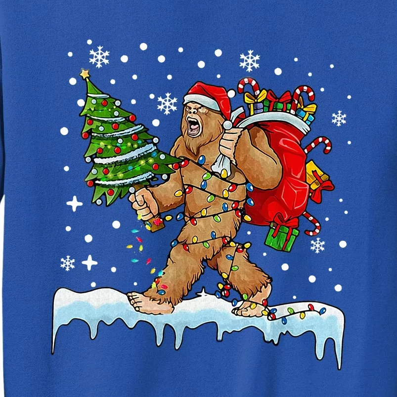 Bigfoot Christmas Tree Lights Xmas Sasquatch Lovers Tall Sweatshirt