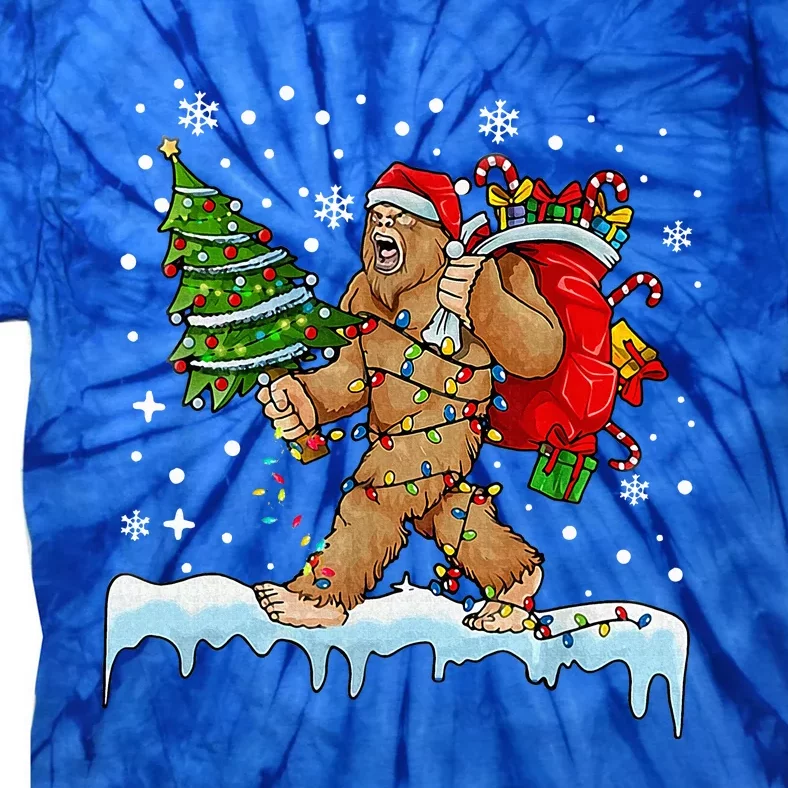 Bigfoot Christmas Tree Lights Xmas Sasquatch Lovers Tie-Dye T-Shirt