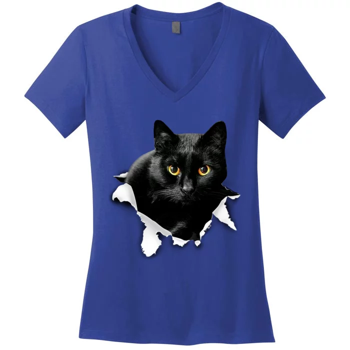 Black Cat Torn Cloth Gifts For Cat Lover Cat Dad Cat Mom Women's V-Neck T-Shirt