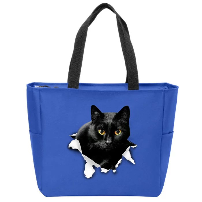 Black Cat Torn Cloth Gifts For Cat Lover Cat Dad Cat Mom Zip Tote Bag