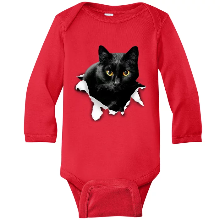 Black Cat Torn Cloth Gifts For Cat Lover Cat Dad Cat Mom Baby Long Sleeve Bodysuit