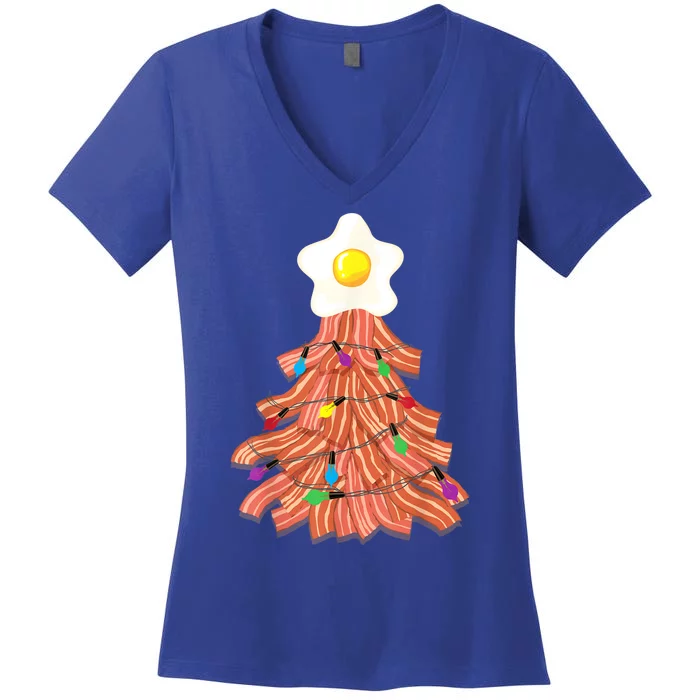 Bacon Christmas Tree Egg Top Funny Pork Lover Gift Women's V-Neck T-Shirt