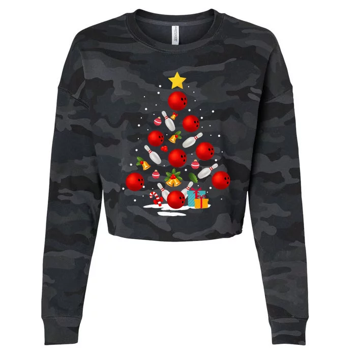 Bowling Christmas Tree Lights Xmas Cropped Pullover Crew