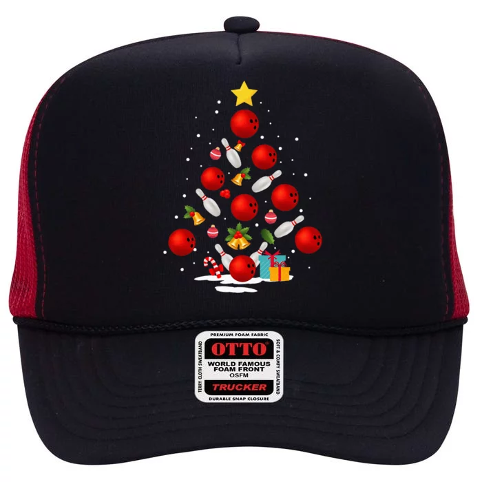 Bowling Christmas Tree Lights Xmas High Crown Mesh Trucker Hat