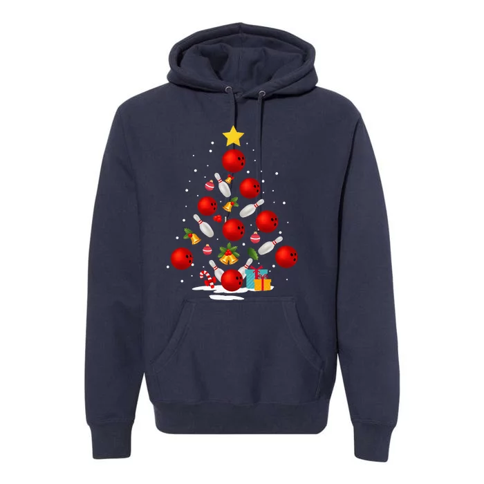 Bowling Christmas Tree Lights Xmas Premium Hoodie