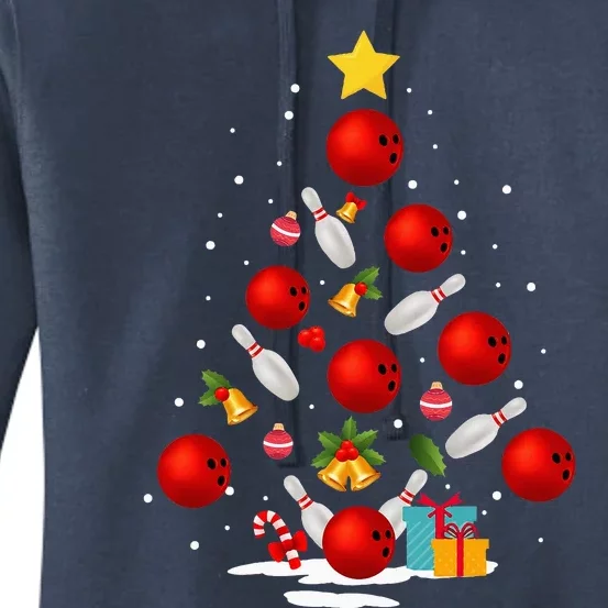 Bowling Christmas Tree Lights Xmas Women's Pullover Hoodie