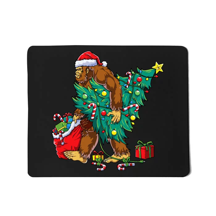 Bigfoot Christmas Tree Lights Xmas Sasquatch Lovers Mousepad