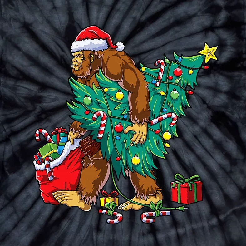 Bigfoot Christmas Tree Lights Xmas Sasquatch Lovers Tie-Dye T-Shirt