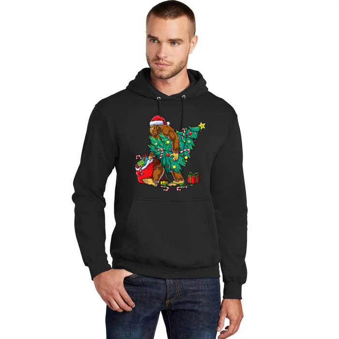 Bigfoot Christmas Tree Lights Xmas Sasquatch Lovers Tall Hoodie