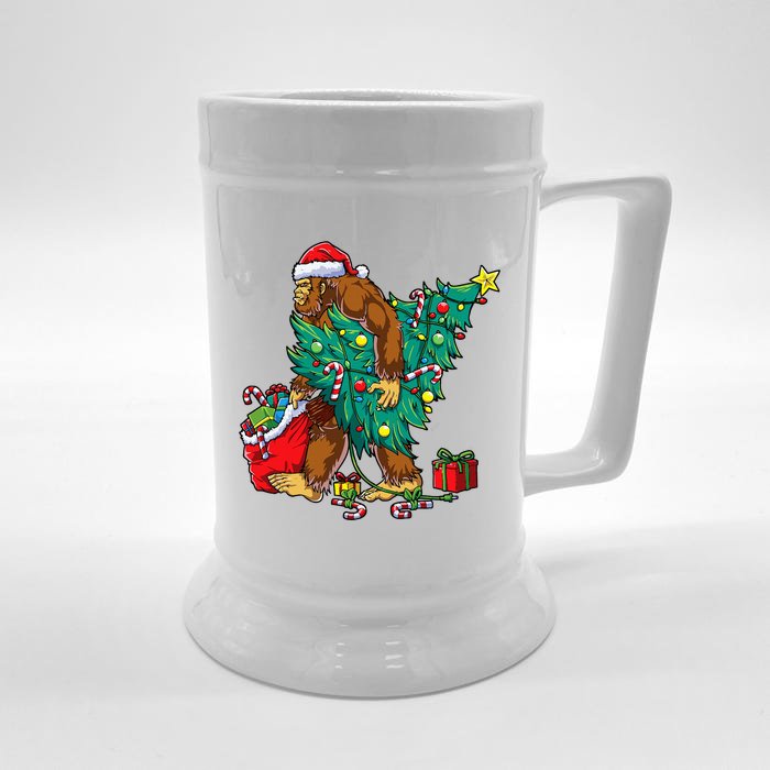 Bigfoot Christmas Tree Lights Xmas Sasquatch Lovers Front & Back Beer Stein