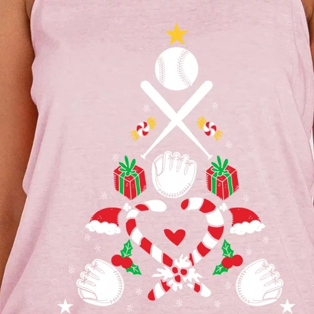 Baseball Christmas Tree Baseball Bats Xmas Baseball Player Gift Women's Knotted Racerback Tank