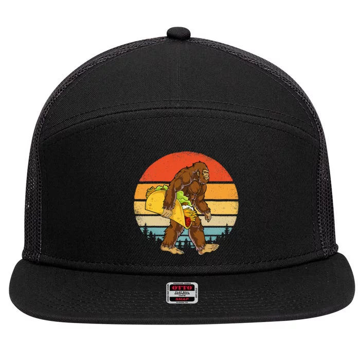 Bigfoot Carrying Taco Funny Cinco De Mayo Men Sasquatch 7 Panel Mesh Trucker Snapback Hat