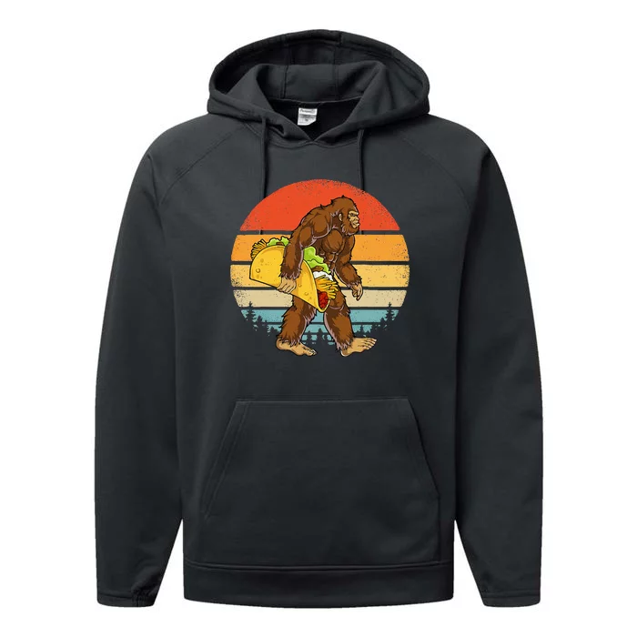 Bigfoot Carrying Taco Funny Cinco De Mayo Men Sasquatch Performance Fleece Hoodie