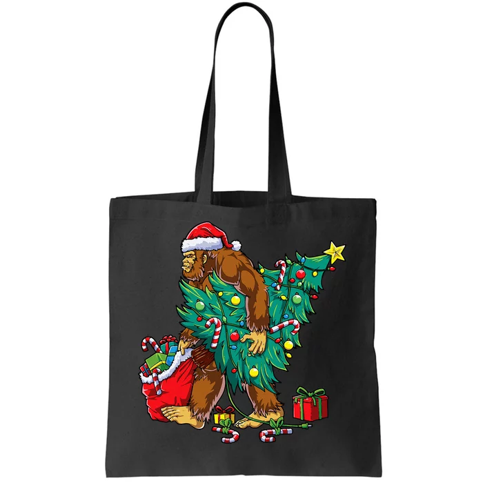 Bigfoot Christmas Tree Lights Xmas Sasquatch Lovers Tote Bag