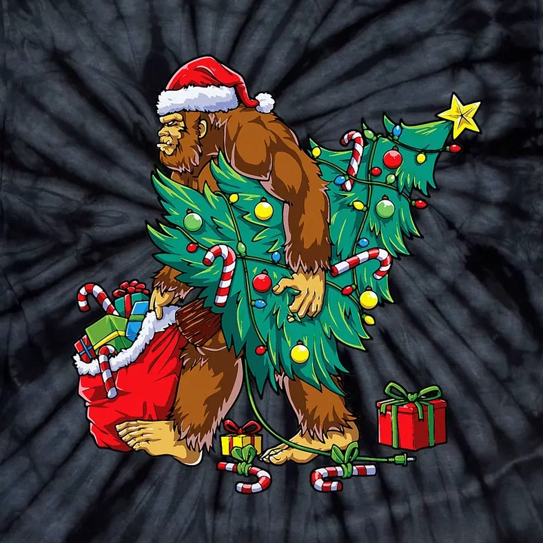 Bigfoot Christmas Tree Lights Xmas Sasquatch Lovers Tie-Dye T-Shirt