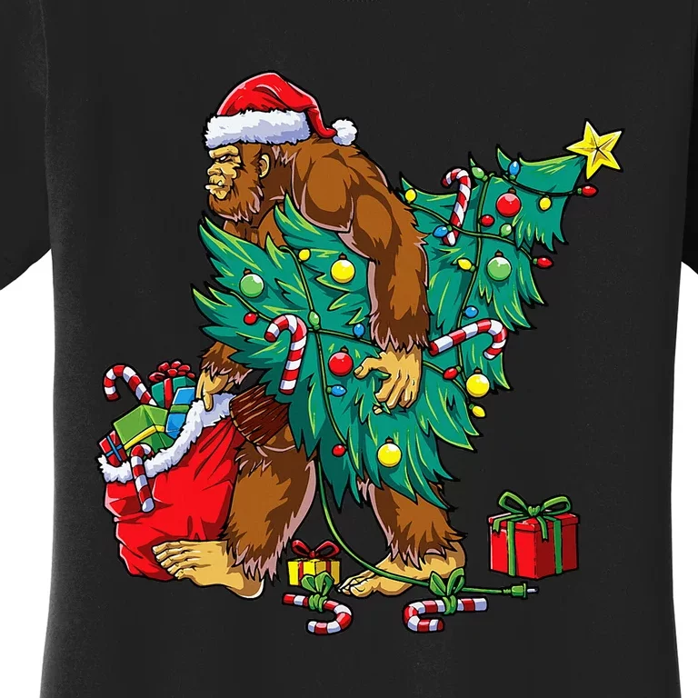 Bigfoot Christmas Tree Lights Xmas Sasquatch Lovers Women's T-Shirt