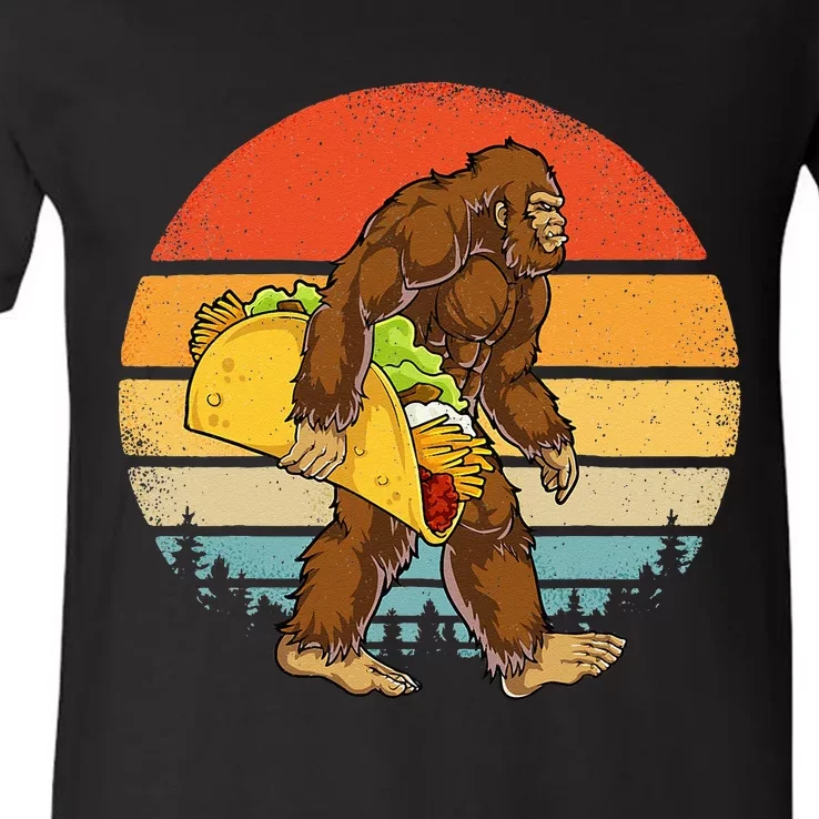 Bigfoot Carrying Taco Funny Cinco De Mayo Men Sasquatch V-Neck T-Shirt