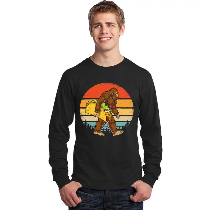 Bigfoot Carrying Taco Funny Cinco De Mayo Men Sasquatch Tall Long Sleeve T-Shirt