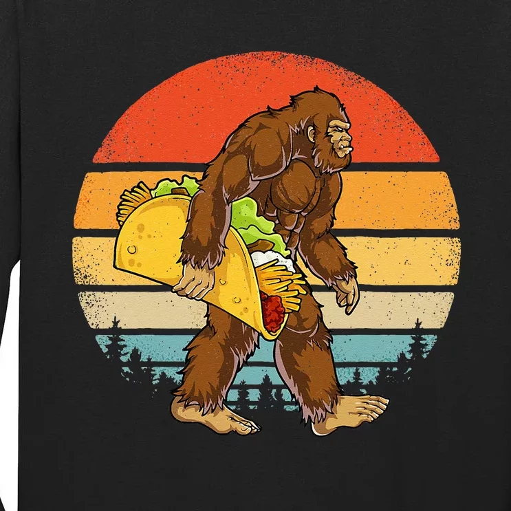 Bigfoot Carrying Taco Funny Cinco De Mayo Men Sasquatch Tall Long Sleeve T-Shirt