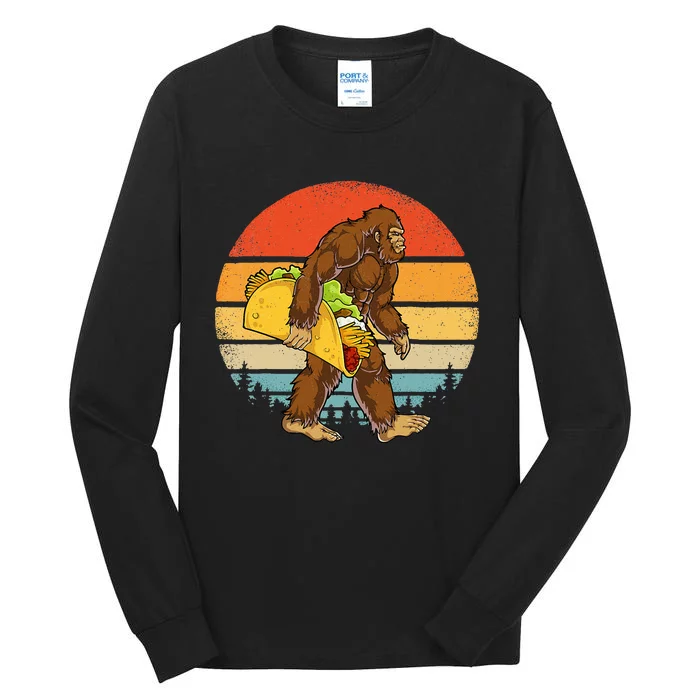 Bigfoot Carrying Taco Funny Cinco De Mayo Men Sasquatch Tall Long Sleeve T-Shirt