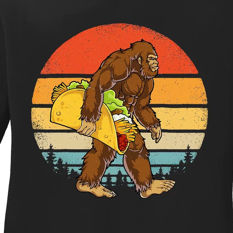 Bigfoot Carrying Taco Funny Cinco De Mayo Men Sasquatch Ladies Long Sleeve Shirt