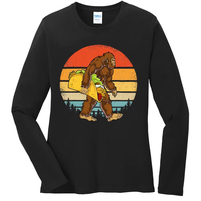 Bigfoot Carrying Taco Funny Cinco De Mayo Men Sasquatch Ladies Long Sleeve Shirt