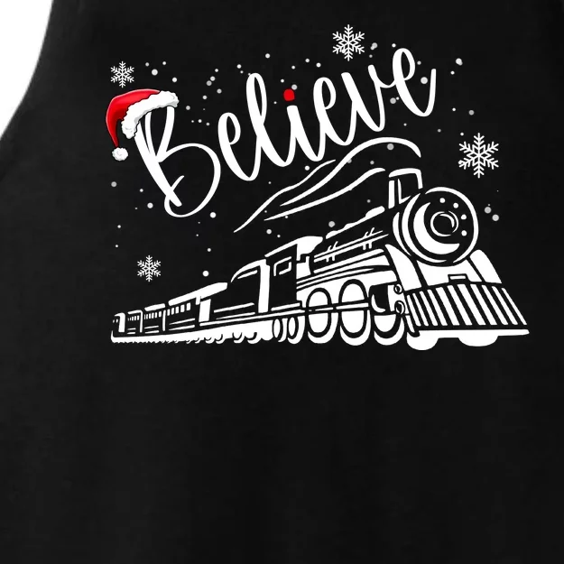 Believe Christmas Train Holiday Ladies Tri-Blend Wicking Tank