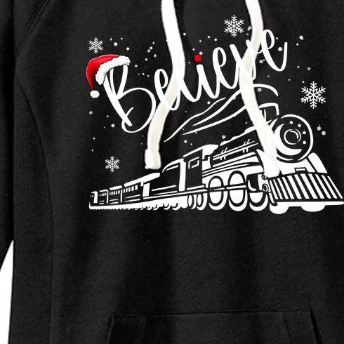 Believe Christmas Train Holiday Women's Fleece Hoodie