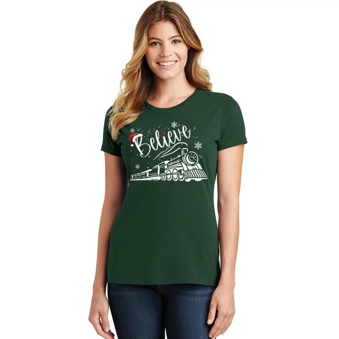 Believe Christmas Train Holiday Women's T-Shirt